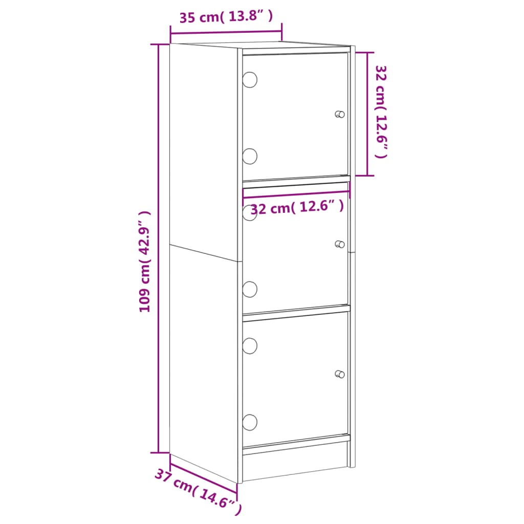 Highboard mit Glastüren Grau Sonoma 35x37x109 cm
